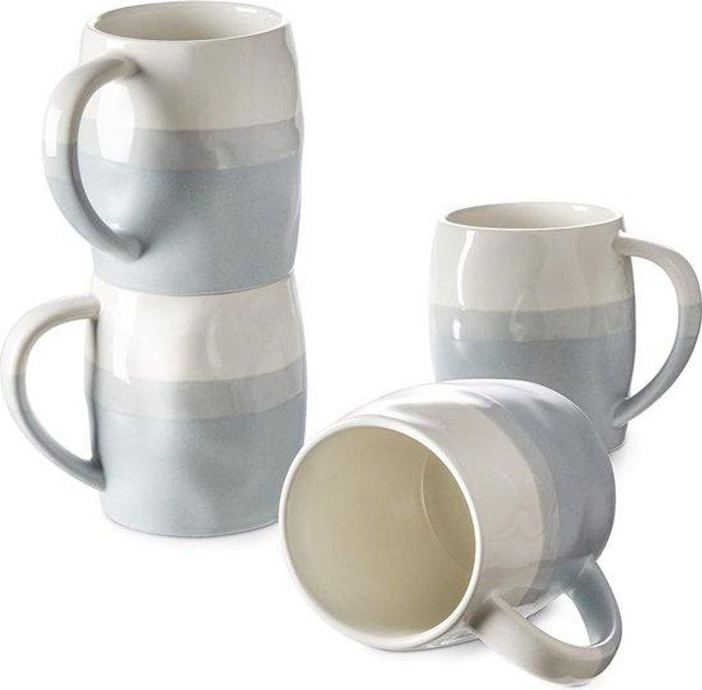 Porzellankaffeetassen, Set von 4, moderne, blauw und beige, 400 ml, für Tee, Milch und Schokolade