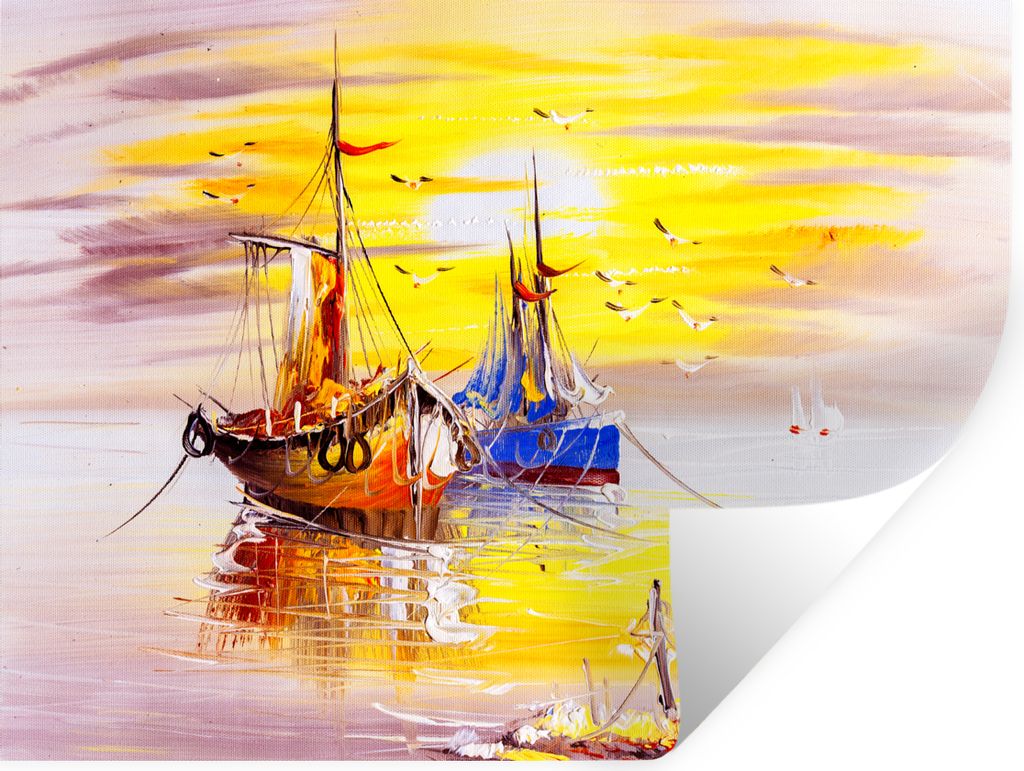 MuchoWow Wandtattoo Wandsticker Wandaufkleber Malerei - Boot - Wasser - Ölfarbe 80x60 cm Selbstklebend und Repositionierbar - Faltenfrei