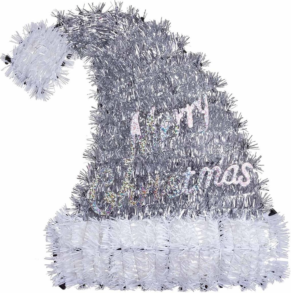 Edco Weihnachtsmütze Lametta "Merry Christmas" Türdeko 01738 ca. 27 cm silber