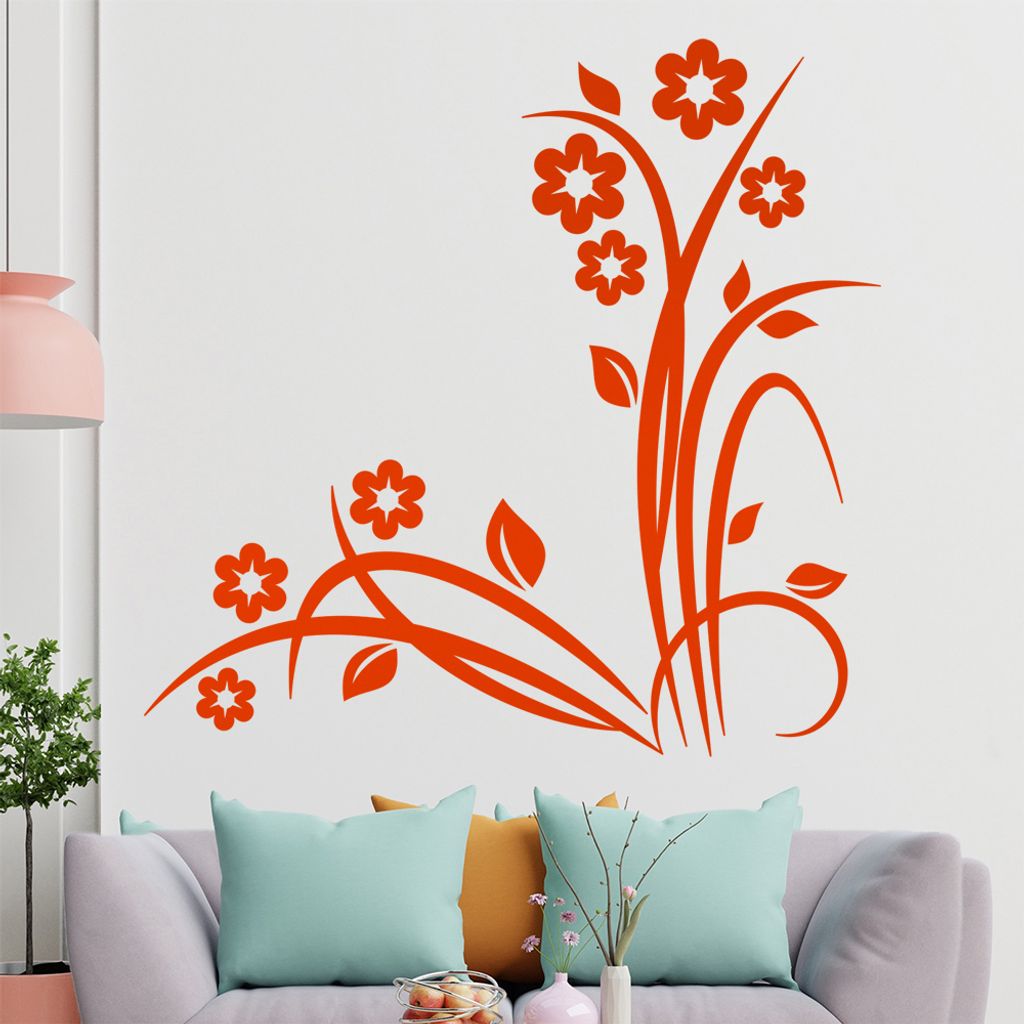 Blumen - Gräser - Blüten Wandtattoo in 6 Größen - Wandaufkleber Wall Sticker - Dekoration, Küche, Wohnzimmer, Schlafzimmer, Badezimmer