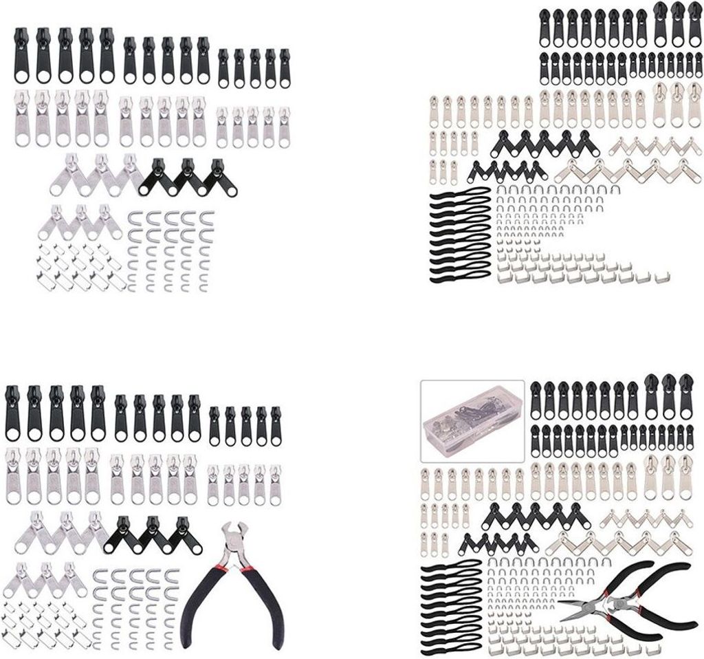 84 - 197 teilig Reißverschluss Reparatur Set Zipper Schieber Metall Reparaturset