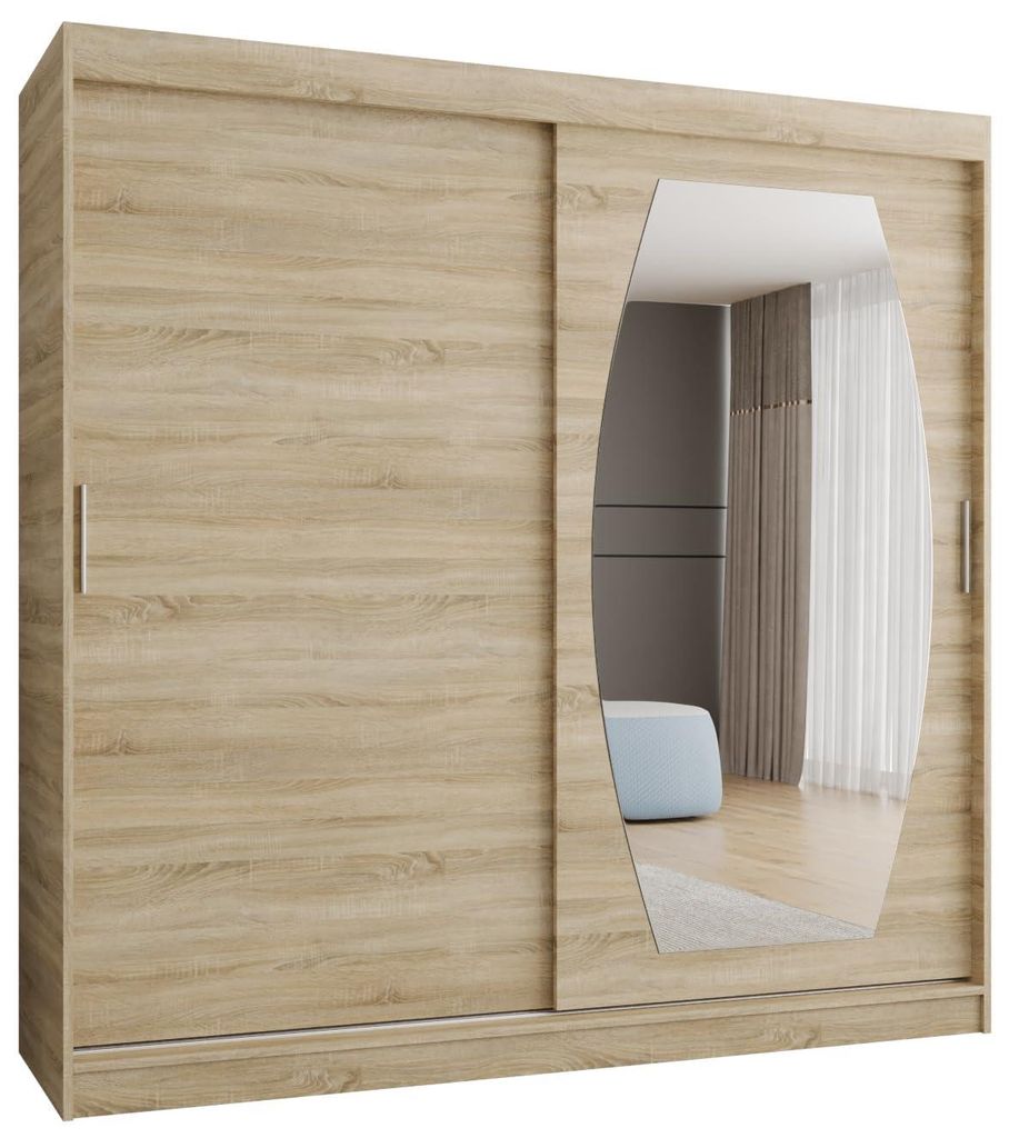Kryspol - Kleiderschrank mit Spiegel, 200 cmx200x62cm, 2 Tür, ROSSA 200, Sonoma Eiche