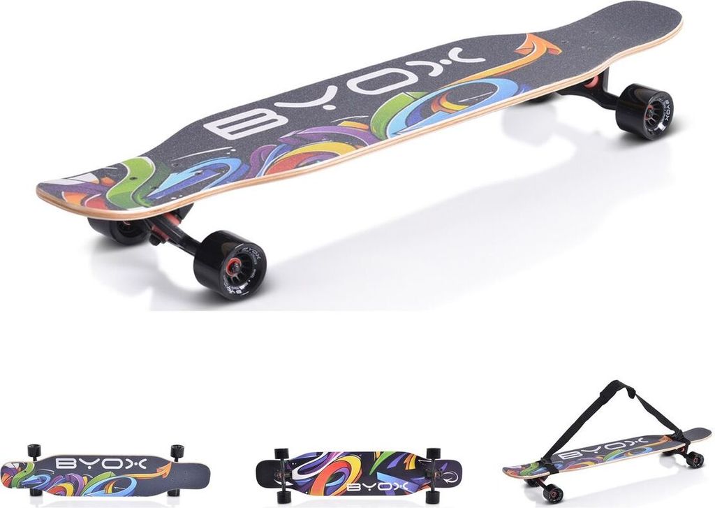Byox Skateboard Longboard 42" Dancing Style PolyurethanRollen ABEC-9 bis 100 kg Gurt schwarz