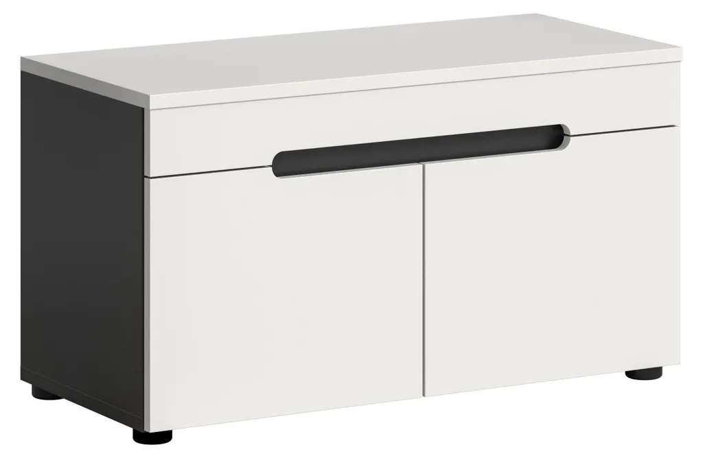 Meuble d'entrée banc de rangement design Canu 2 portes blanc et gris