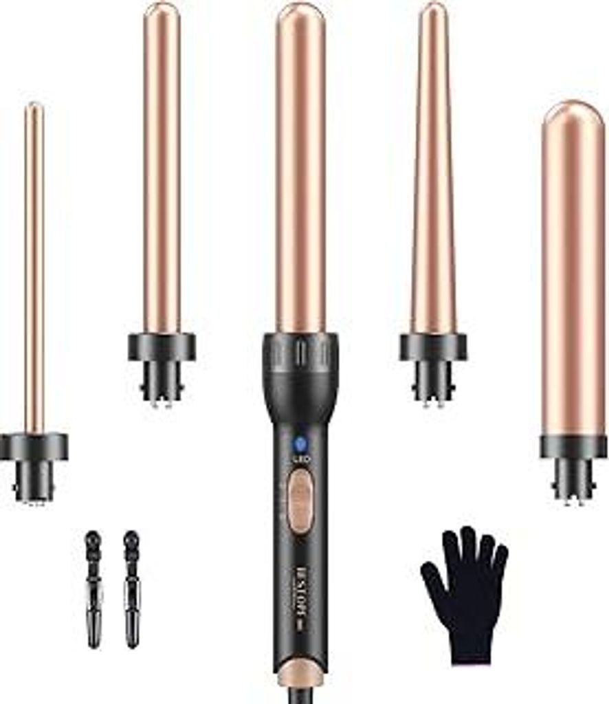 5 in 1 Keramik Lockenstab Set,Lockenstab mit Verschiedenen Aufsätzen für Große und Kleine Locken, 9-32mm Schnellaufheizung 2 Einstellbare Temper...