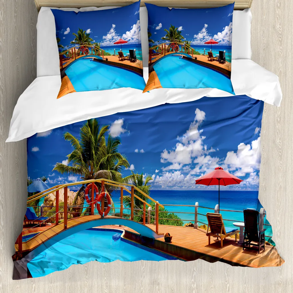 Ensemble de housse de couette 2 personnes Vacances Mer et Sable 200x200cm