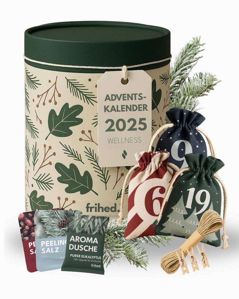 frihed. Wellness Adventskalender 2025 – Limitierte Geschenkidee für Frauen & Männer – Wellness Geschenkset mit 24x Peelingsalzen & Duschbomben