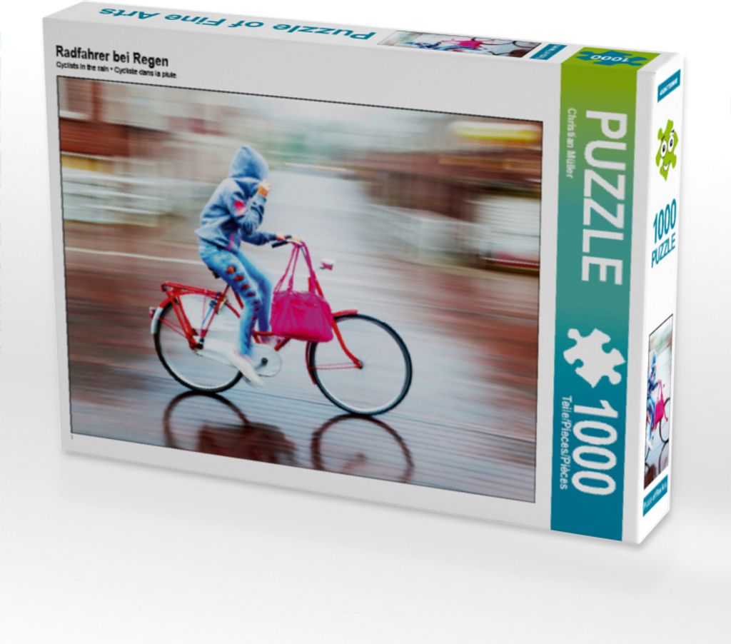CALVENDO Puzzle Radfahrer bei Regen 1000 Teile Puzzle quer | 1000 Teile Lege-Größe 64x48cm Foto-Puzzle für glückliche Stunden