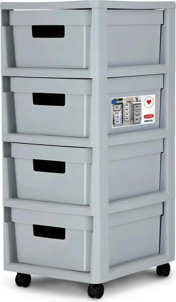 Tour de rangement gris 4 tiroirs - Solution de rangement compacte 44L