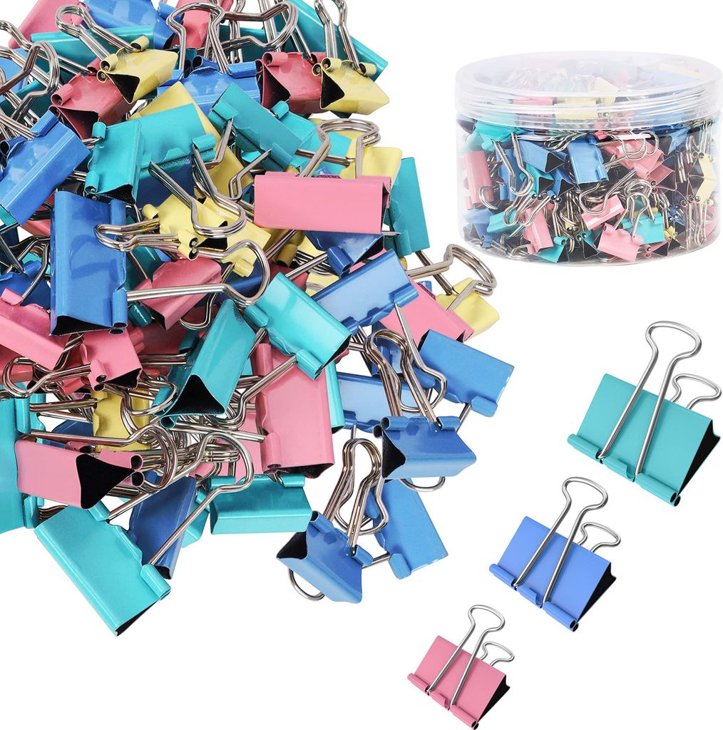 Belle Vous Klemmen Metall (150 Stück) - Kleine, Mittlere und Große Büroklammern - Papierklammern in Verschiedenen Farben - Stationary Supplies für