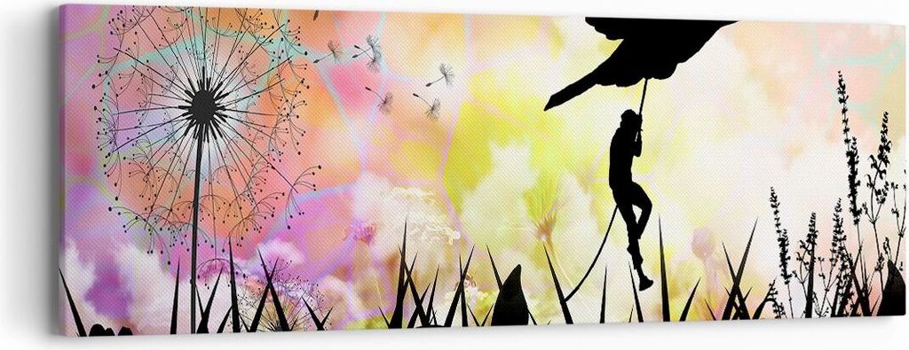 Bild auf Leinwand - Leinwandbild - künstlerisch Charakter Wolke Blume - 90x30cm - Wand Bild - Wanddeko - Leinwanddruck - Bilder - Kunstdruck - Lei...