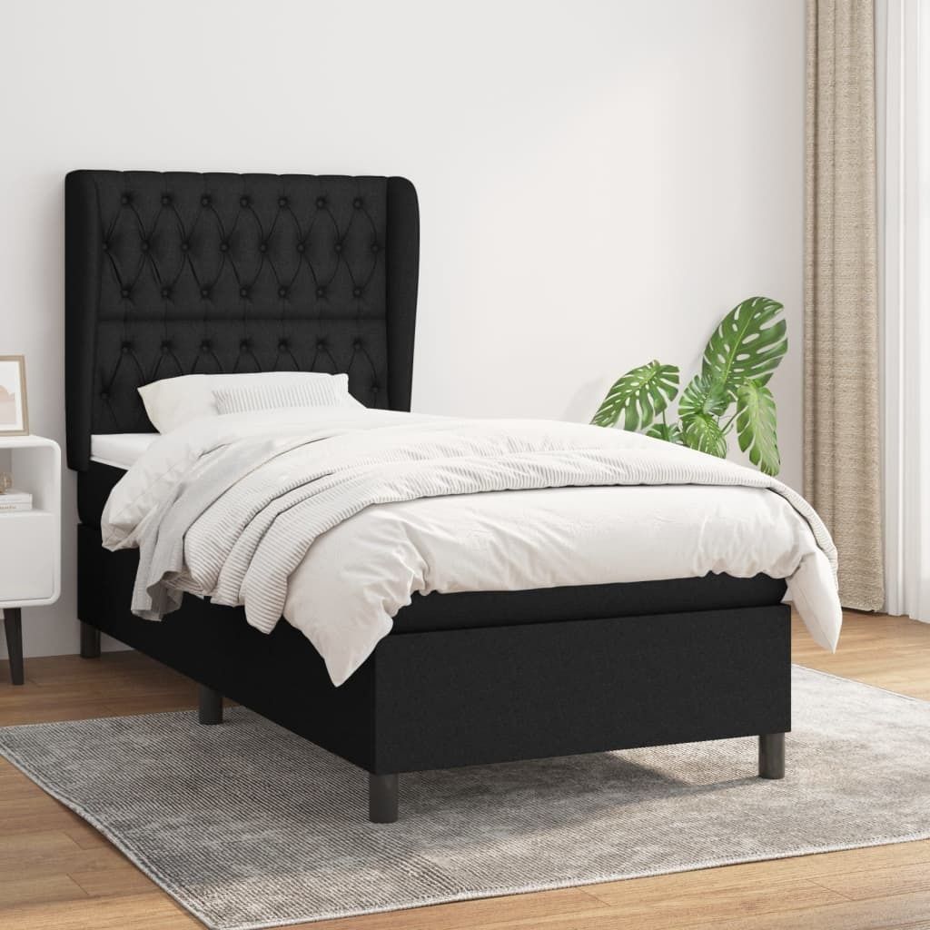 The Living Store Boxspringbett mit Matratze Schwarz 90x200 cm Stoff
