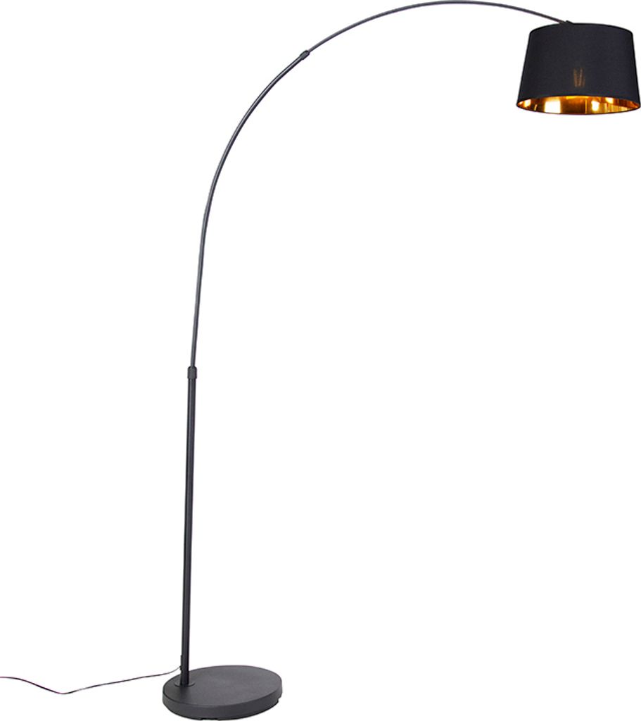 QAZQA - Moderne Bogenlampe schwarz mit Gold I Messing - Arc Basic I Wohnzimmer I Schlafzimmer - Stahl Länglich - LED geeignet E27