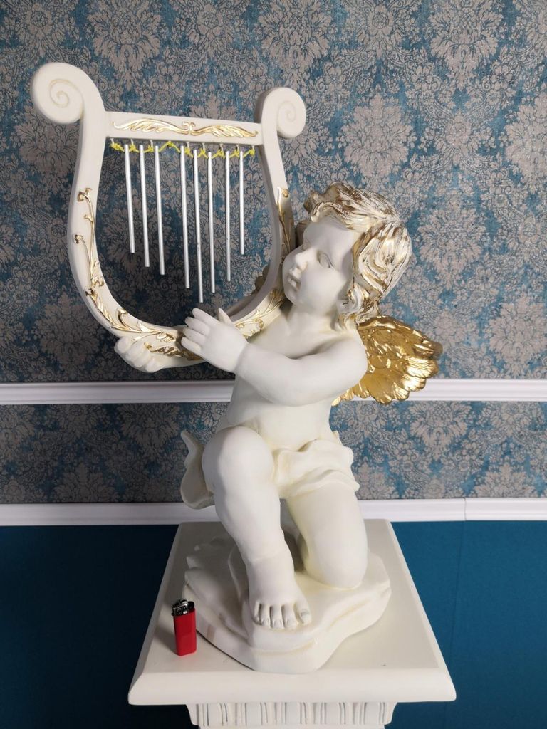 Figur Skulptur Statue Engel Deko Harfe 60cm Design Accessoire Dekoration Statuen
