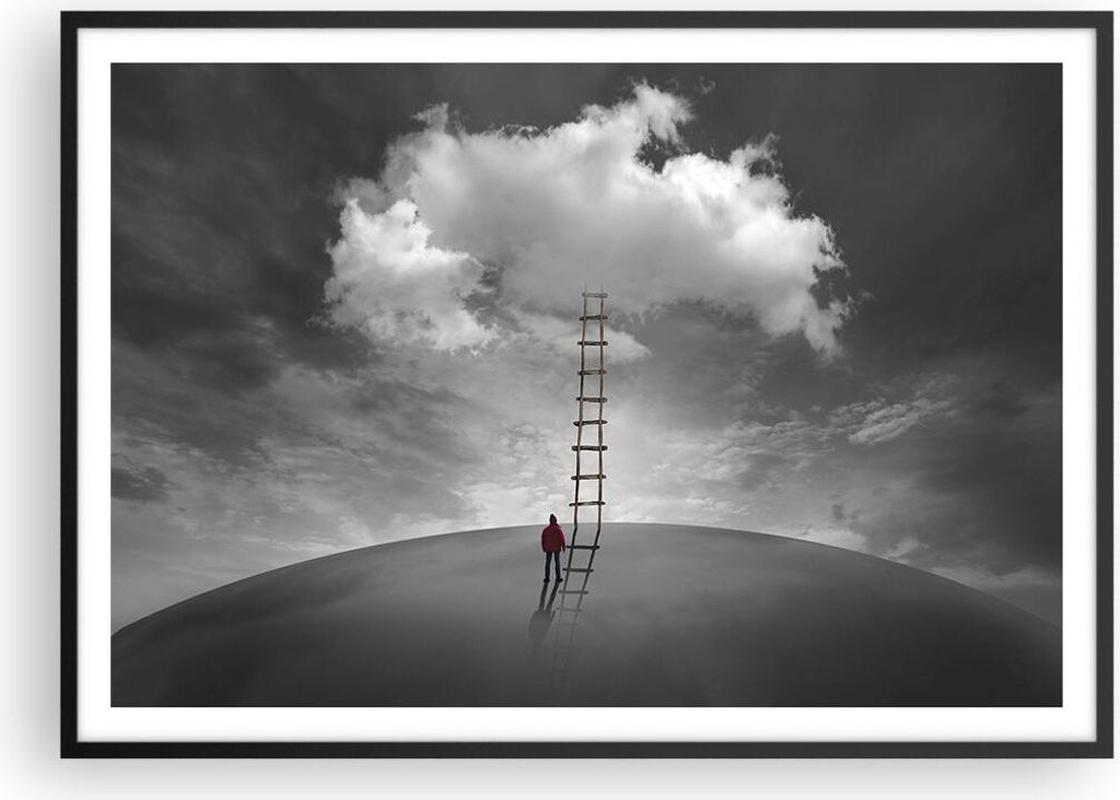 Gerahmtes Poster - Schwarzer Rahmen - Symbol Leiter Himmel - 100x70 cm - Wand Bild - Wanddeko - Wandbilder - Kunstposter - Wandposter - Bilderrahme...