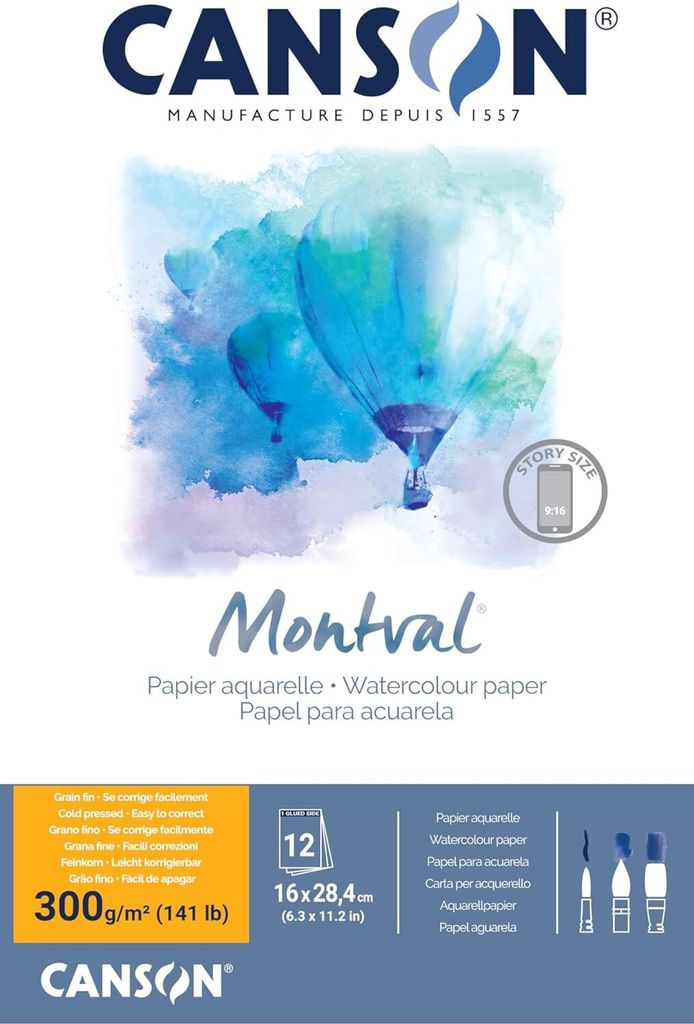 CANSON Aquarellblock "Montval" 160 x 284 mm 300 g/qm 12 Blatt