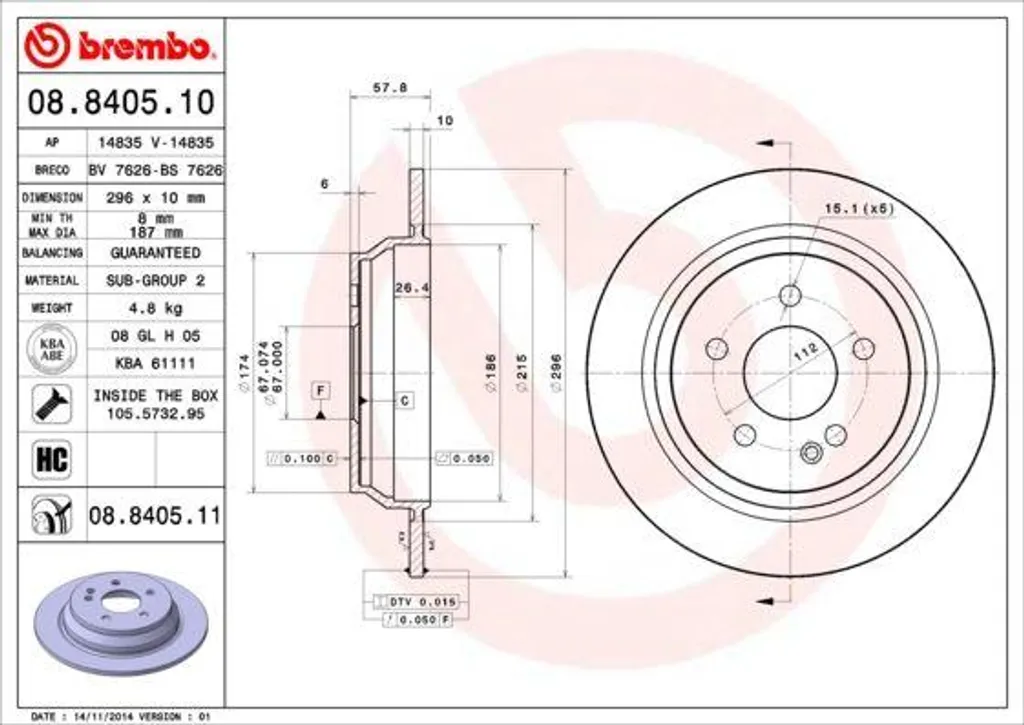 Disque de frein 08.8405.11 : stop aux vibrations Mercedes Vito W639
