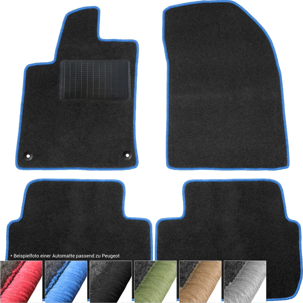 Premium Car Mats Peugeot 207 (06-12) - Velour Nero Cuciture Blu