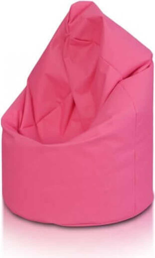 A pink beanbag chair is shown against a white background.