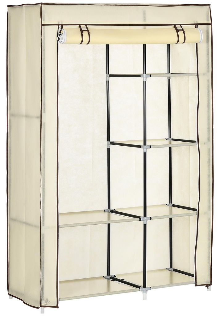 Kleiderschrank faltbar Creme, Stoffschrank mit 2 Kleiderstangen plus 6 F?chern fš¹r Schlafzimmer oder Flur