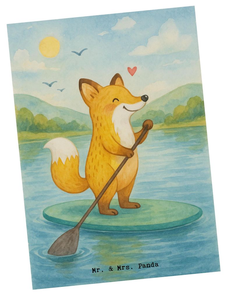 Mr. & Mrs. Panda Postkarte Fuchs Stand Up Paddling Design - Weiß - Geschenk, Postkarten, SUB, Paddle, Subben, bildkarte, Ansichtskarten, Ansichtsk...