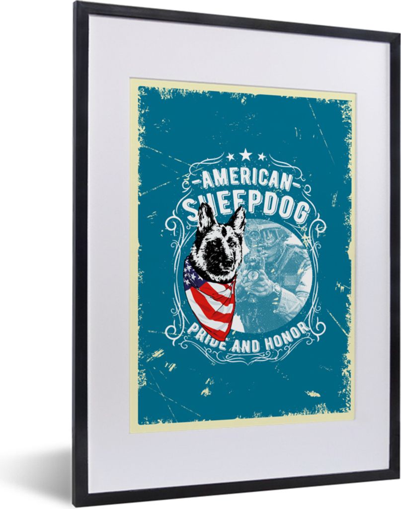MuchoWow MuchoWow Gerahmtes Poster Jahrgang - Armee - Hund 30x40 cm - Poster mit zchwarzem Bilderrahmen - Wandposter Schlafzimmer