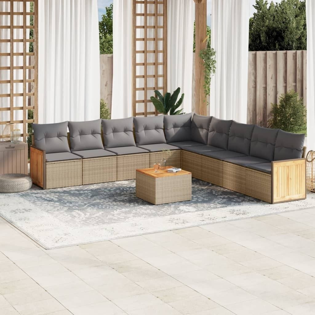 Maison Exclusive - 10-tlg. Garten-Sofagarnitur mit Kissen Beige Poly Rattan