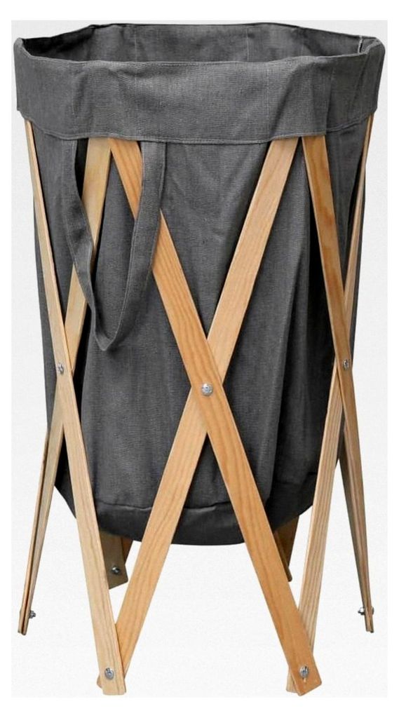 Faltbarer Wäschekorb aus Holz, Wäschesammler, Wäschebox, Wäschetruhe, Wäschebehälter, grau