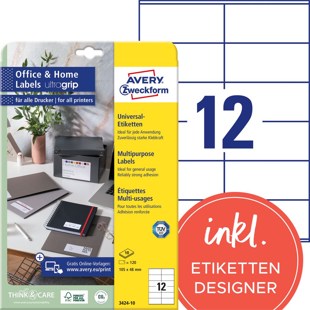 120 AVERY Zweckform etikety 3424-10 biela 105,0 x 48,0 mm Obrázok produktu 