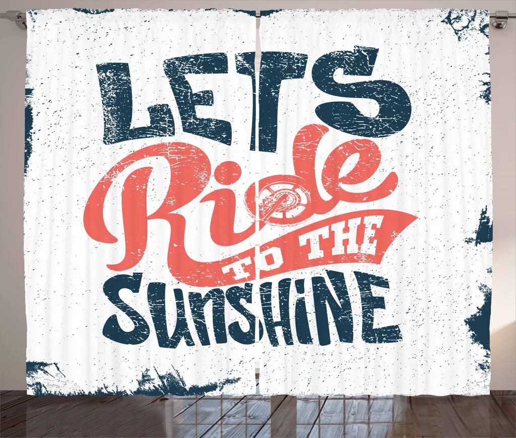 ABAKUHAUS Tenda rustica per moto, scritta "Lets Ride", tenda con passanti e ganci per camera da letto, 280 x 245 cm, blu petrolio scuro e rosso corallo