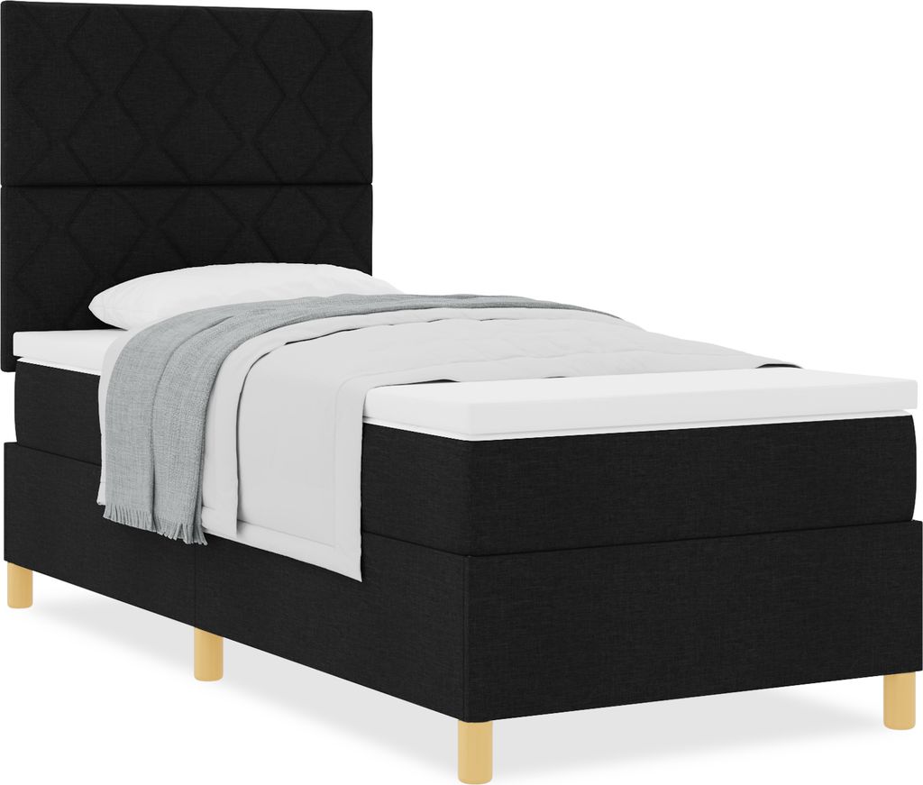 2025 Moderne Bettrahmen, Boxspringbett mit Matratze Schwarz 100x200 cm Stoff - Klassische Betten Hommie23340