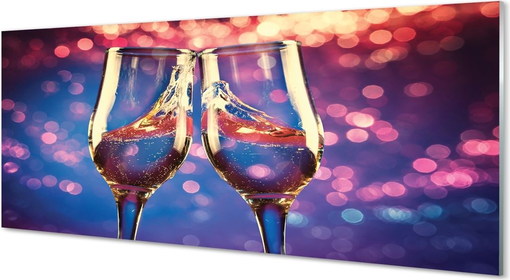 Glasbilder 125x50 Wandkunst Bunte Hintergrund Champagner-Gläser