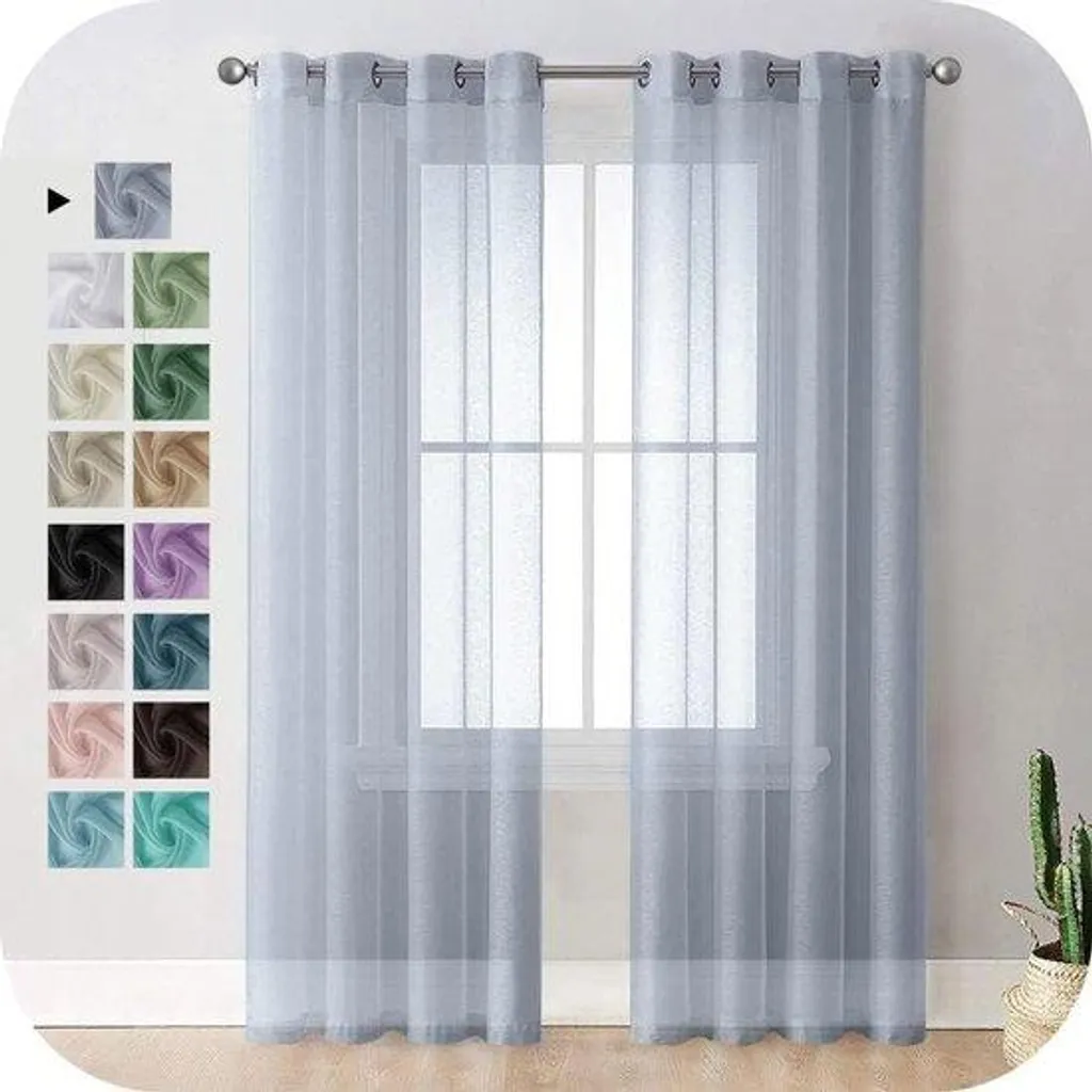 Voilage gris anti-regard 140x245 cm aspect lin pour salon et chambre