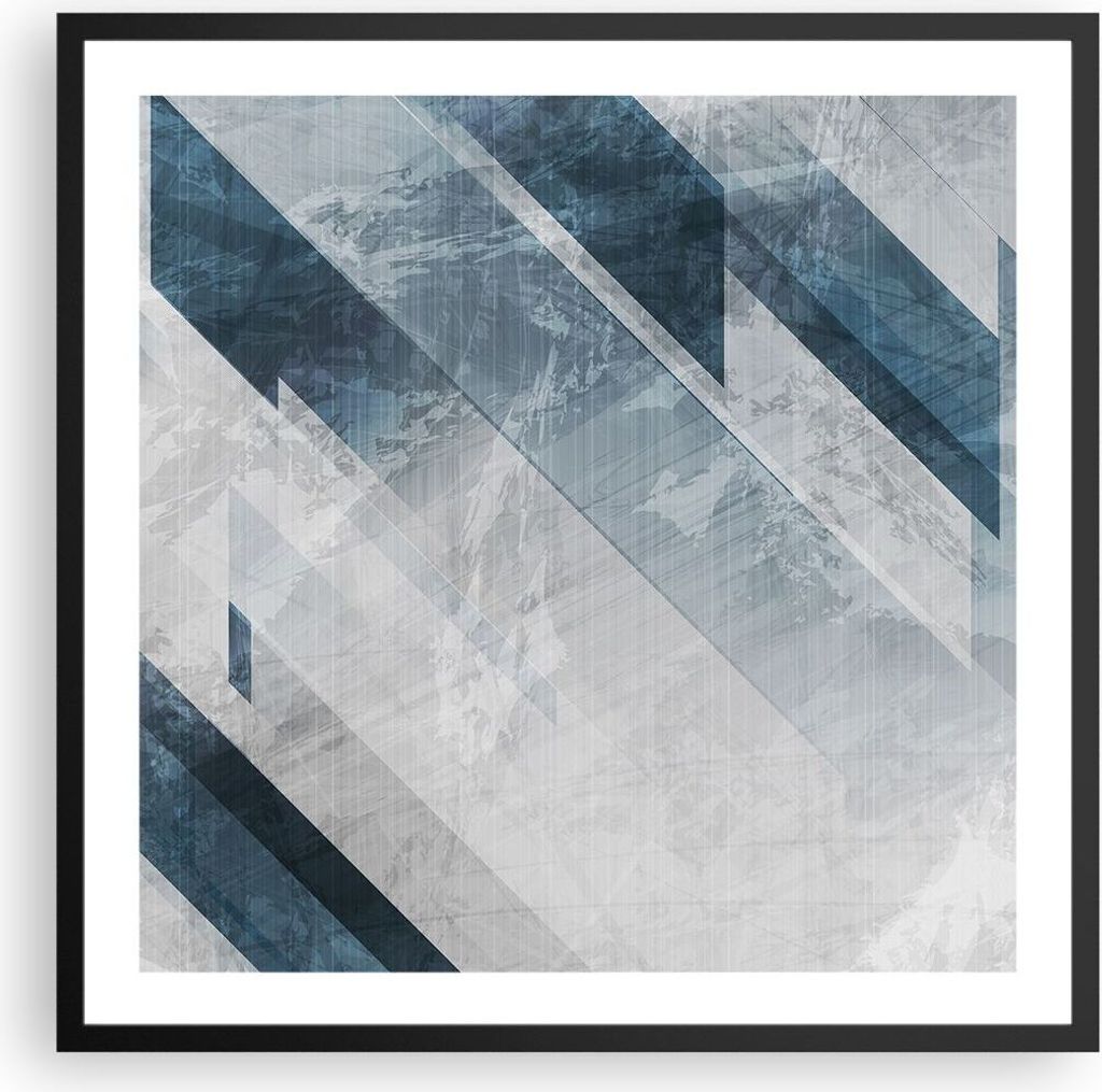 Gerahmtes Poster - Schwarzer Rahmen - Blau Weiß Figuren - 60x60 cm - Wand Bild - Wanddeko - Wandbilder - Kunstposter - Wandposter - Bilderrahmen -...