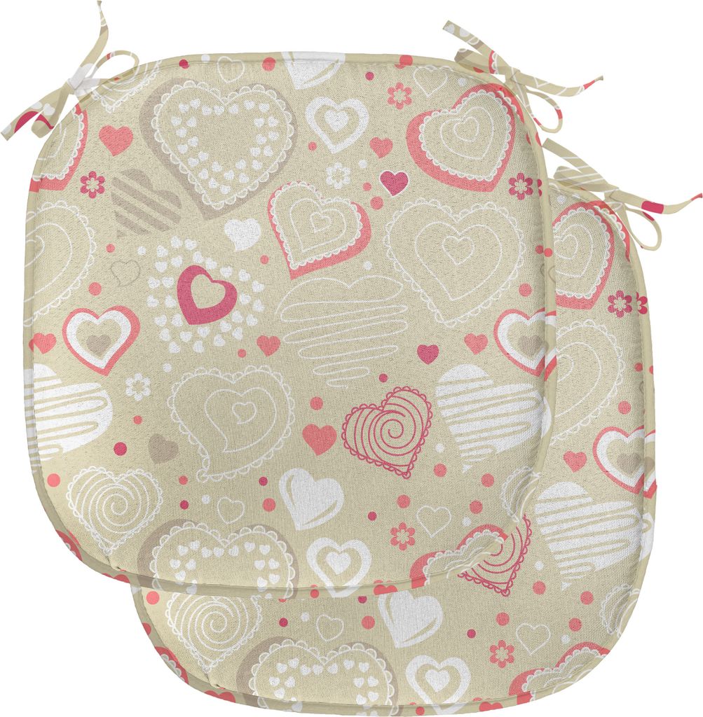 ABAKUHAUS Valentines Polster für Esszimmerstühle, Doodle Herz Motive, Dekoratives wasserfestes Kissen mit Riemen für Küchensitze, 40 cm x 40 cm...