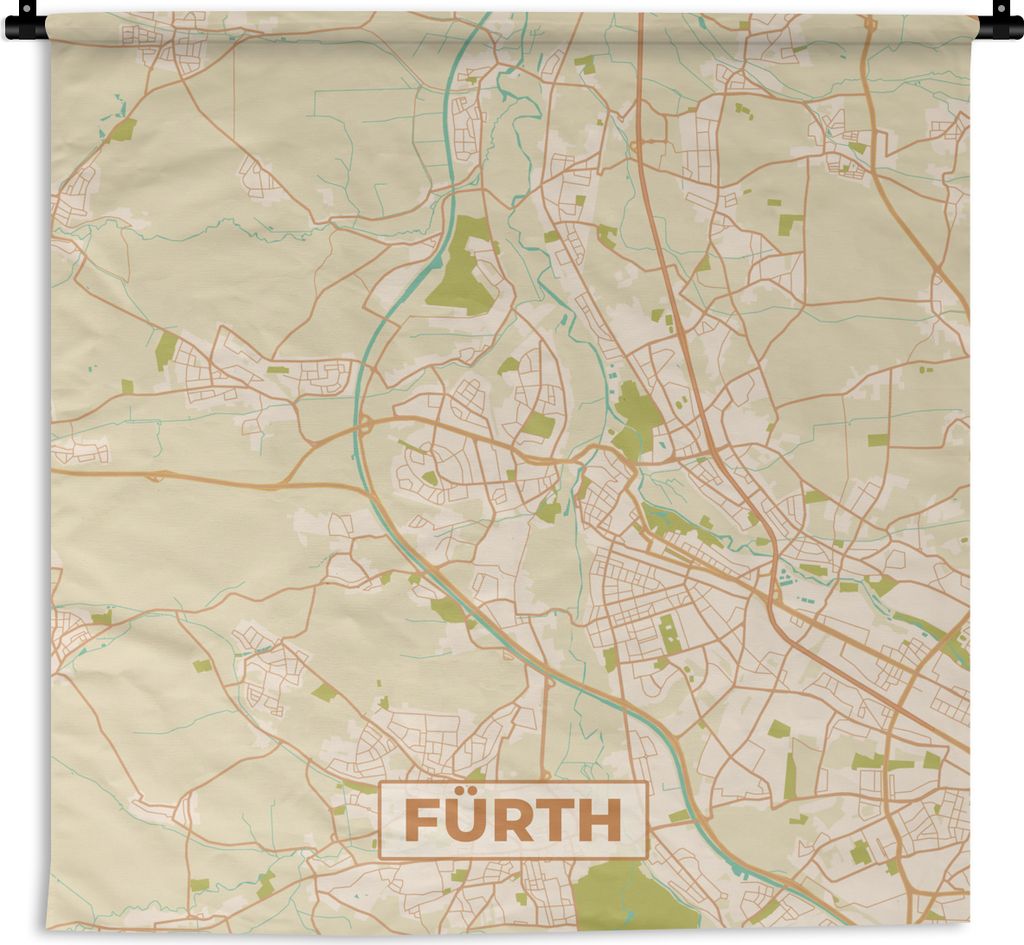 MuchoWow Wandteppich Wandbehang Fürth - Karte - Stadtplan - Vintage - Karte 150x150 cm Tapisserie Dekoration Wandtuch - Wohnaccessoires - Modernes