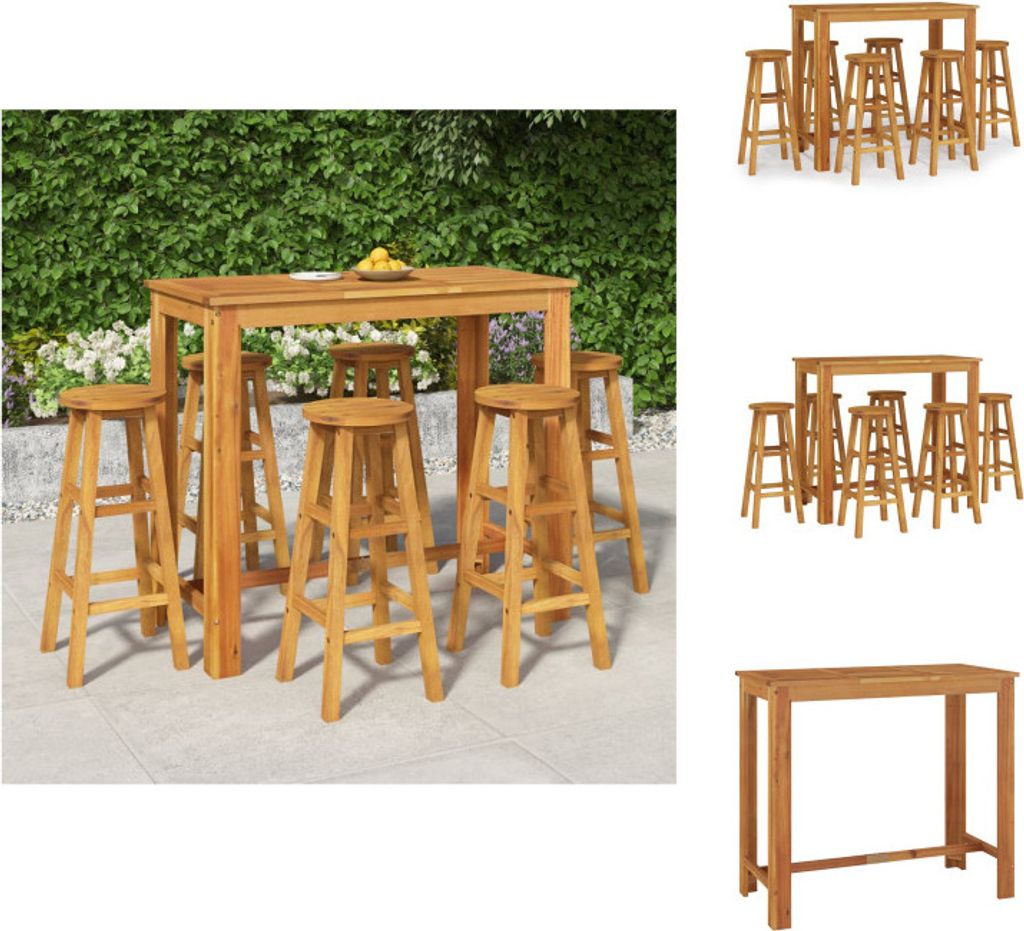 vidaXL 7-tlg. Gartenbar-Set Massivholz Akazie - Gartenmöbel-Sets