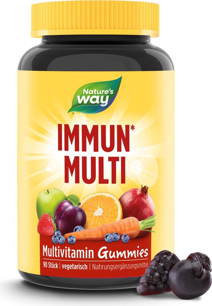 Immun Multivitamin Gummibärchen I Vitamin A, C, D3, Zink & Holunderbeer-Extrakt I Kirsch- und Trauben-Geschmack I 90 Stk – 1 Dose