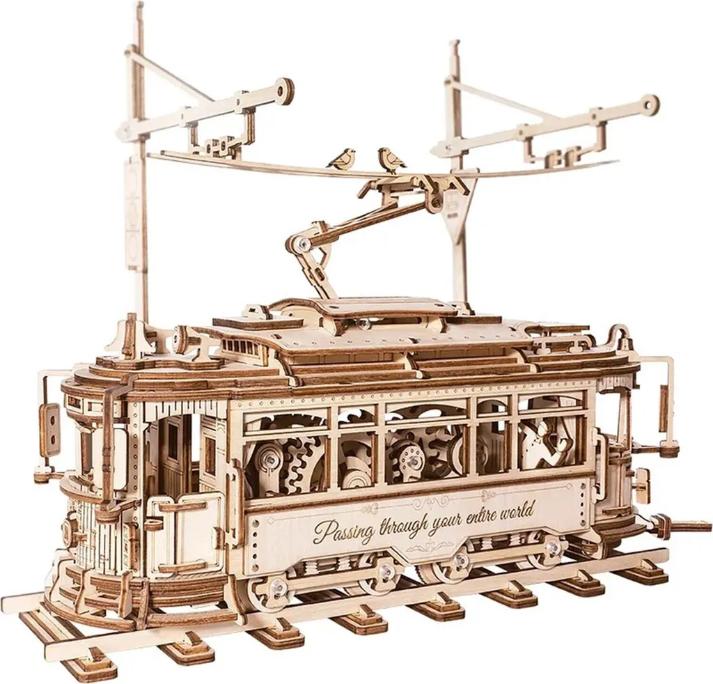 Tramway Puzzle 3D Bois avec Mécanisme à Engrenages - Maquette à Monter