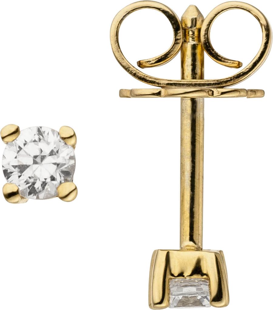 Ohrstecker Solitär Ohrringe mit 2 Diamanten Brillanten, 585 Gold Gelbgold