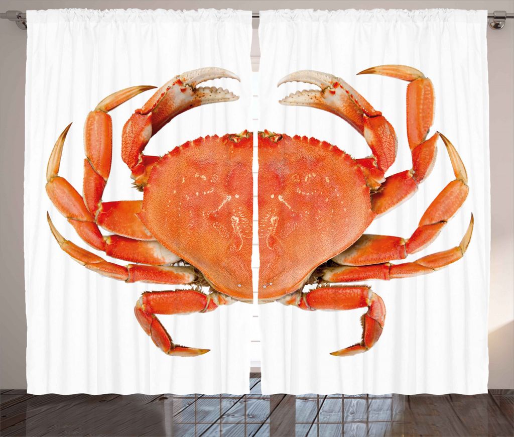 ABAKUHAUS National Rustikaler Gardine, Gekochte Dungeness Crab, Schlafzimmer Kräuselband Vorhang mit Schlaufen und Haken, 280 x 245 cm, Orange Weiss