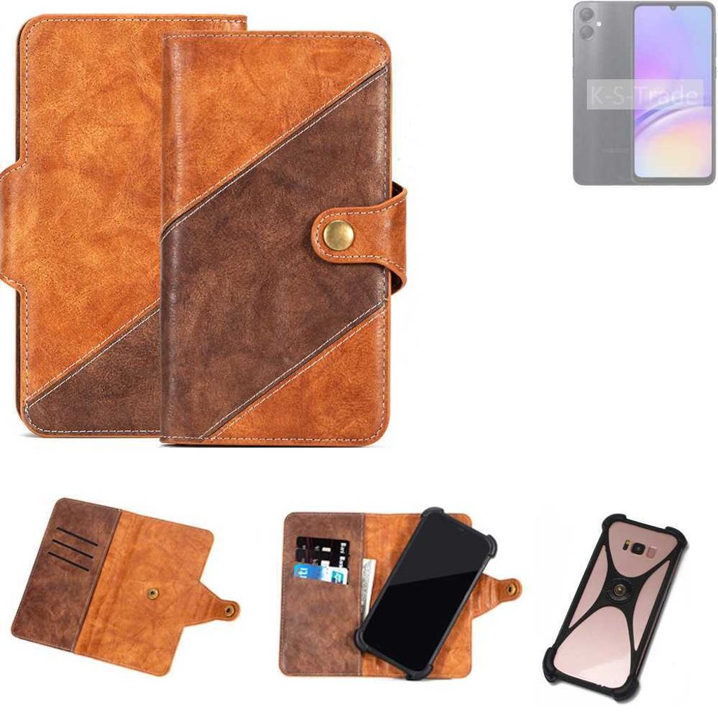 K-S-Trade Handyhülle Schutzhülle Bookstyle Case Wallet-Case kompatibel mit Samsung Galaxy A05s Cover Klapphülle Kantenschutz Smartphone dunkelbraun