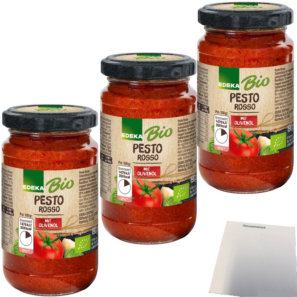 Edeka Pesto Rosso mit Olivenöl 3er Pack (3x190g Glas) + usy Block