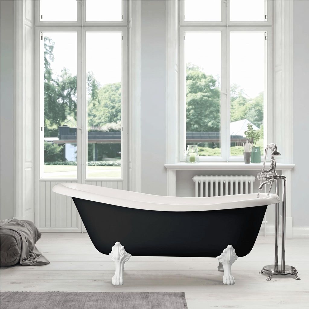 Freistehende Gusseisen Badewanne LIVINGSTON schwarz Füße CHROM 170 cm