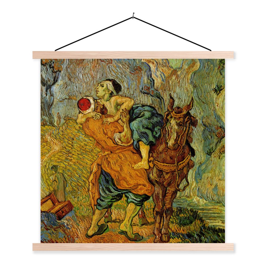 MuchoWow Textilposter Der barmherzige Samariter - Vincent van Gogh 40x40 cm mit holzfarbenen Rahmen - Posterleiste