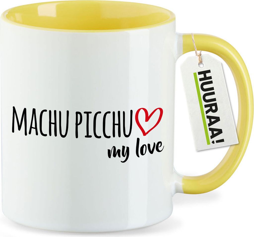 Huuraa Kaffeetasse Machu Picchu my love 330ml Gelb Keramik Kaffeebecher Geschenkidee