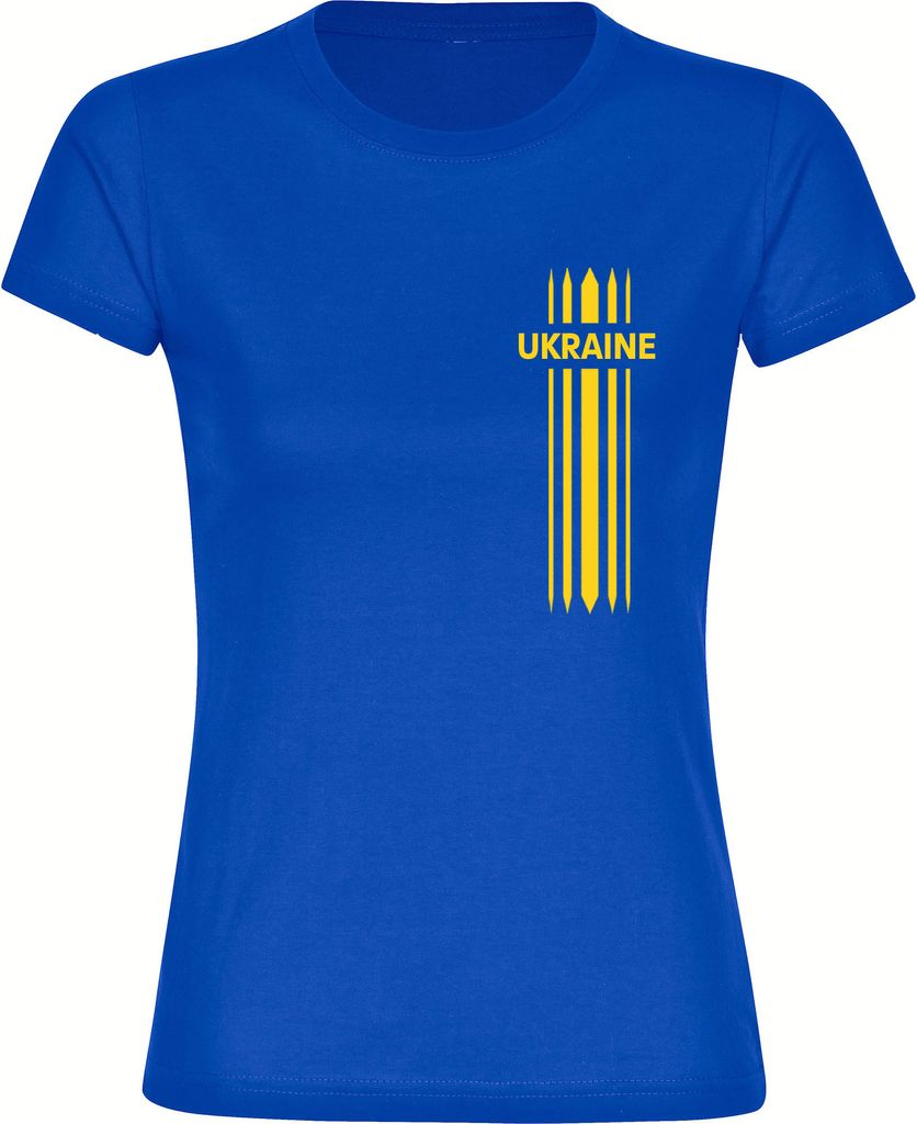 multifanshop Damen T-Shirt - Ukraine - Streifen, blau, Größe L