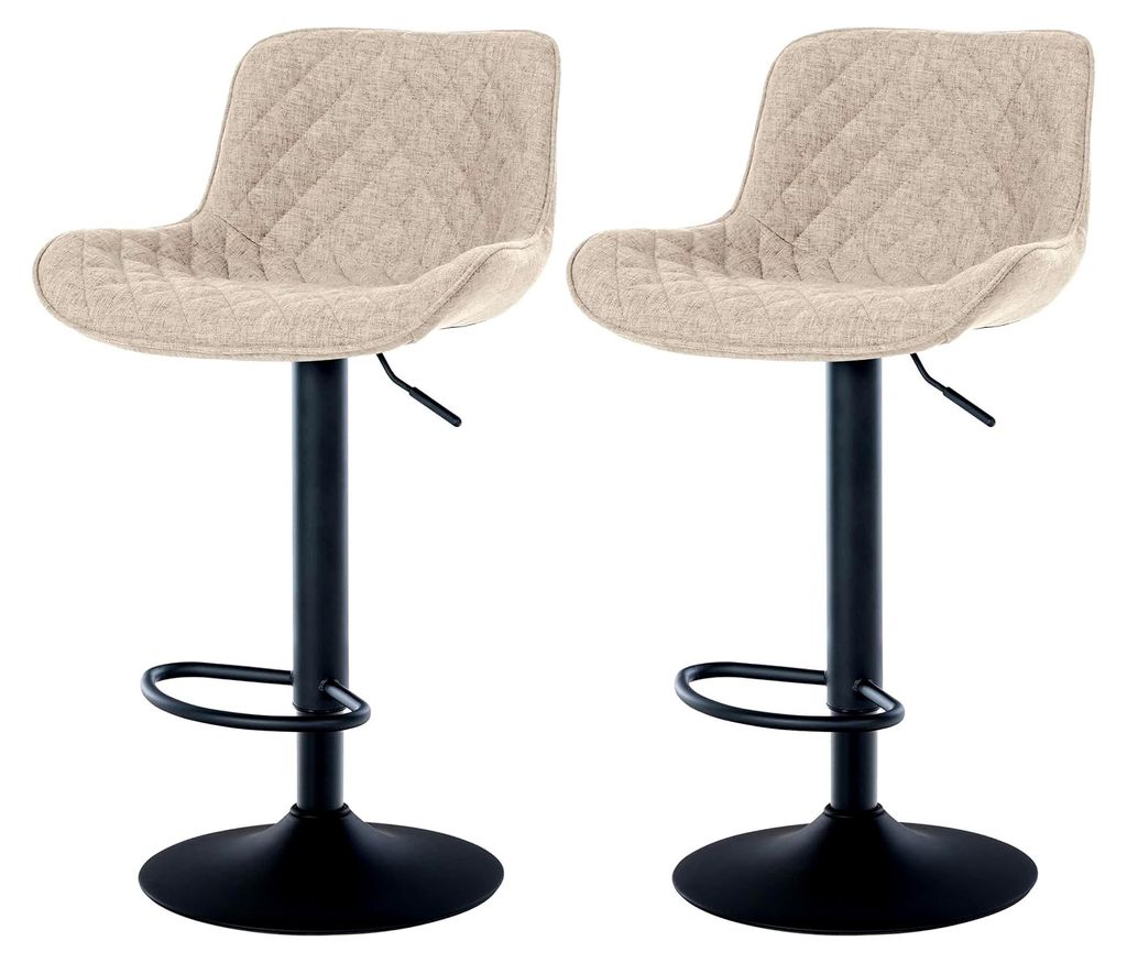 2er Set Barhocker Minosa I Fußstützen aus Metall I Höhenverstellbare gepolsterte Drehstühle, Farbe: Taupe, Material: Stoff
