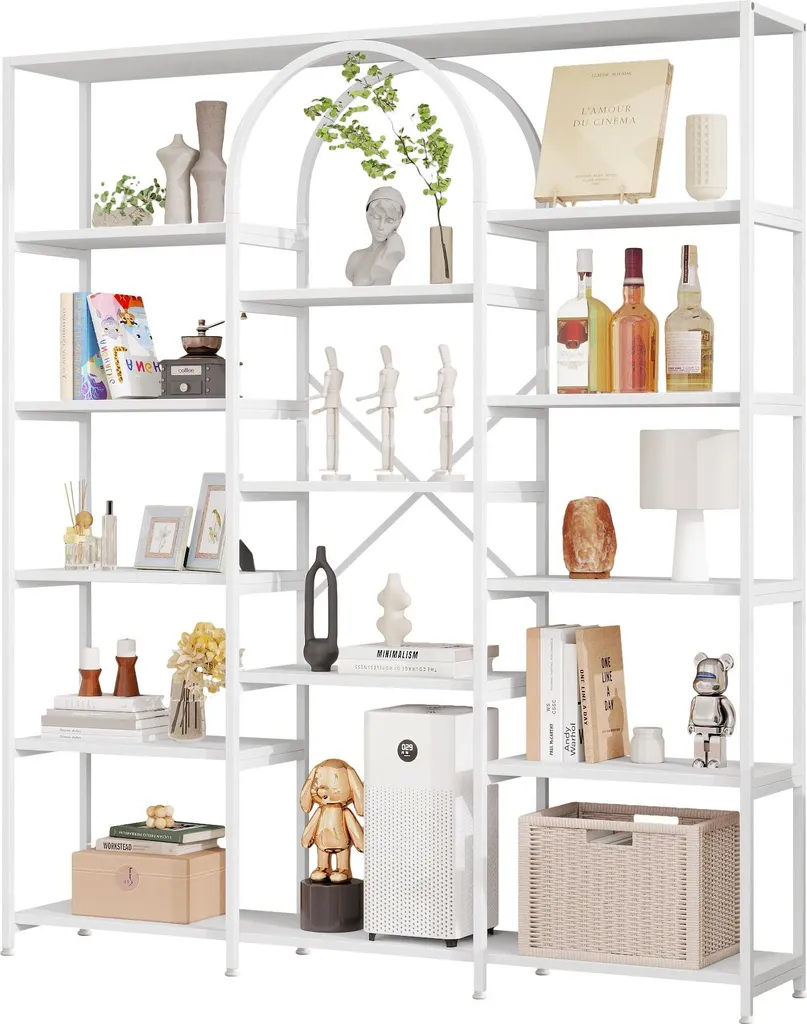 Vitrine Bibliothèque Métal Blanche 180 cm avec Arcs et Étagères Ouvertes