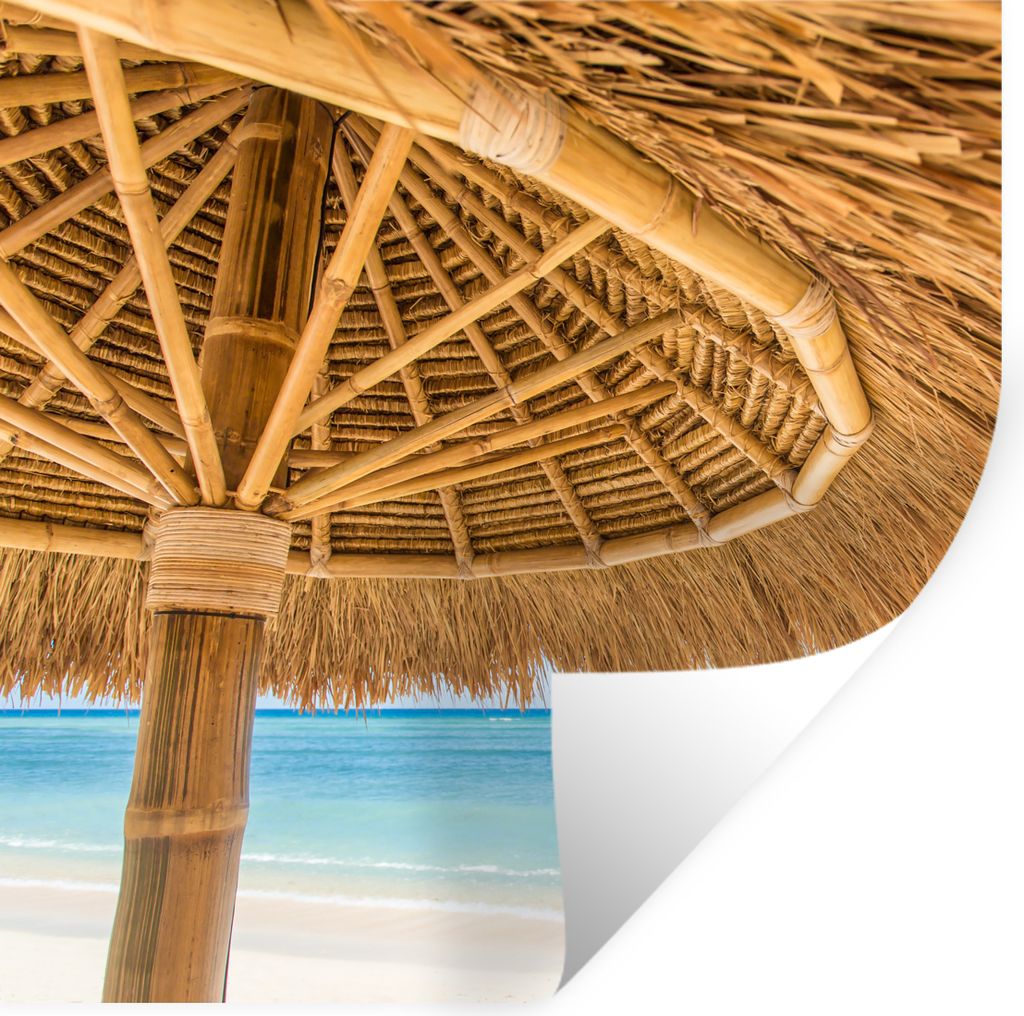 MuchoWow Wandtattoo Wandsticker Wandaufkleber Sonnenschirm - Strand - Meer - Tropisch 100x100 cm Selbstklebend und Repositionierbar - Wierderverw...
